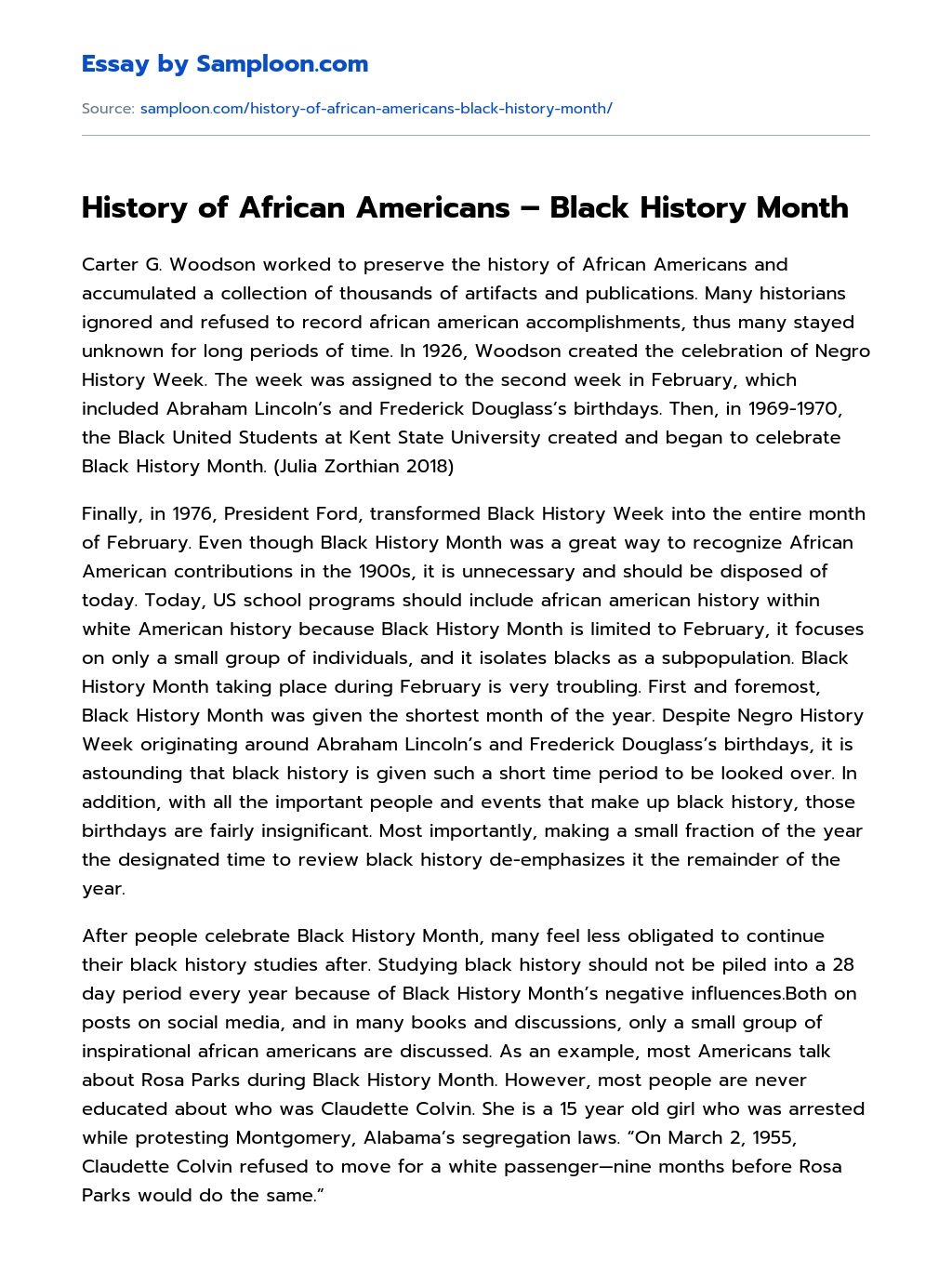 History of African Americans – Black History Month essay