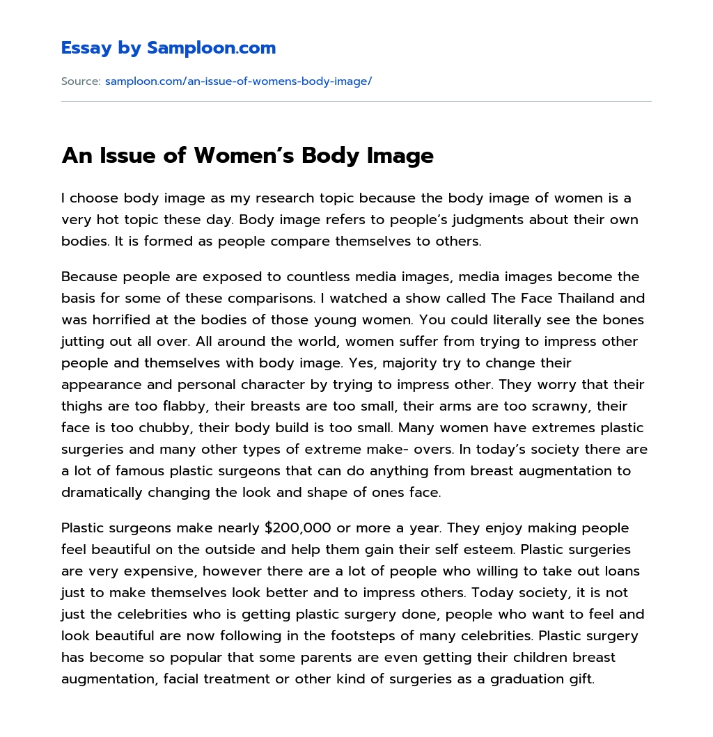 An Issue of Women’s Body Image essay