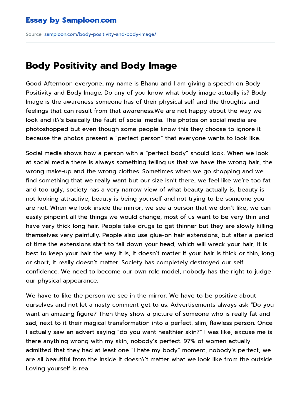 Body Positivity and Body Image essay