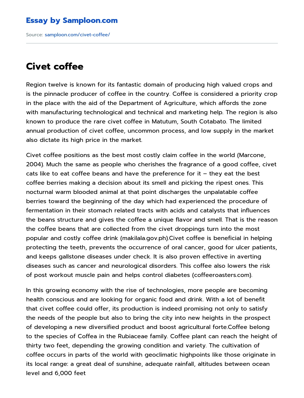 Civet coffee essay