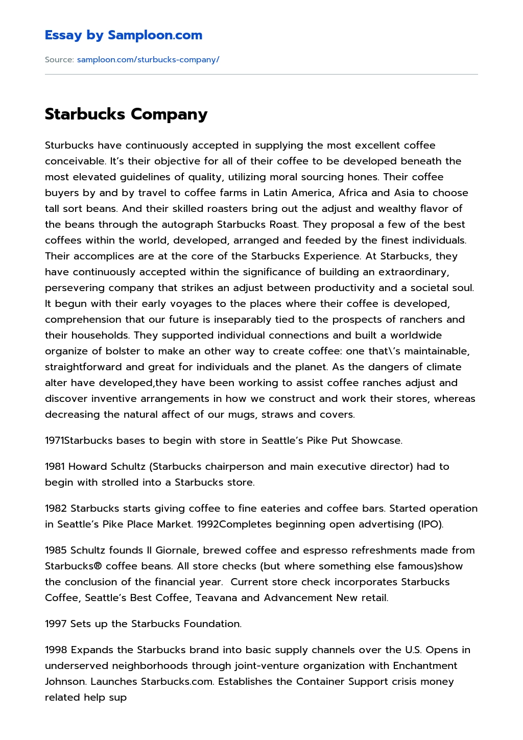 Starbucks Company essay