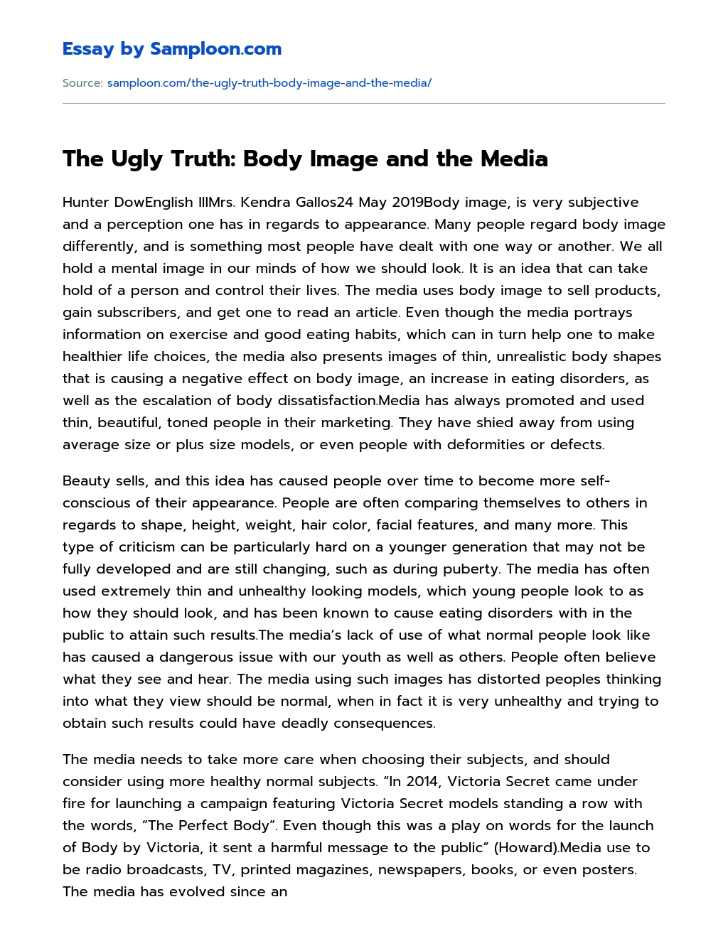 The Ugly Truth: Body Image and the Media essay