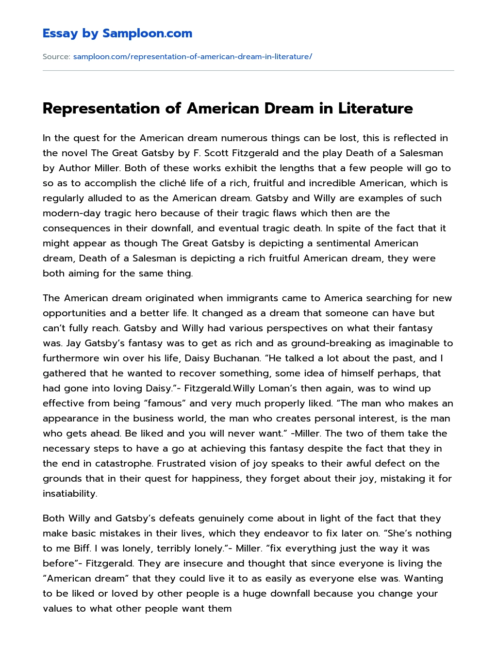 Representation of American Dream in Literature essay