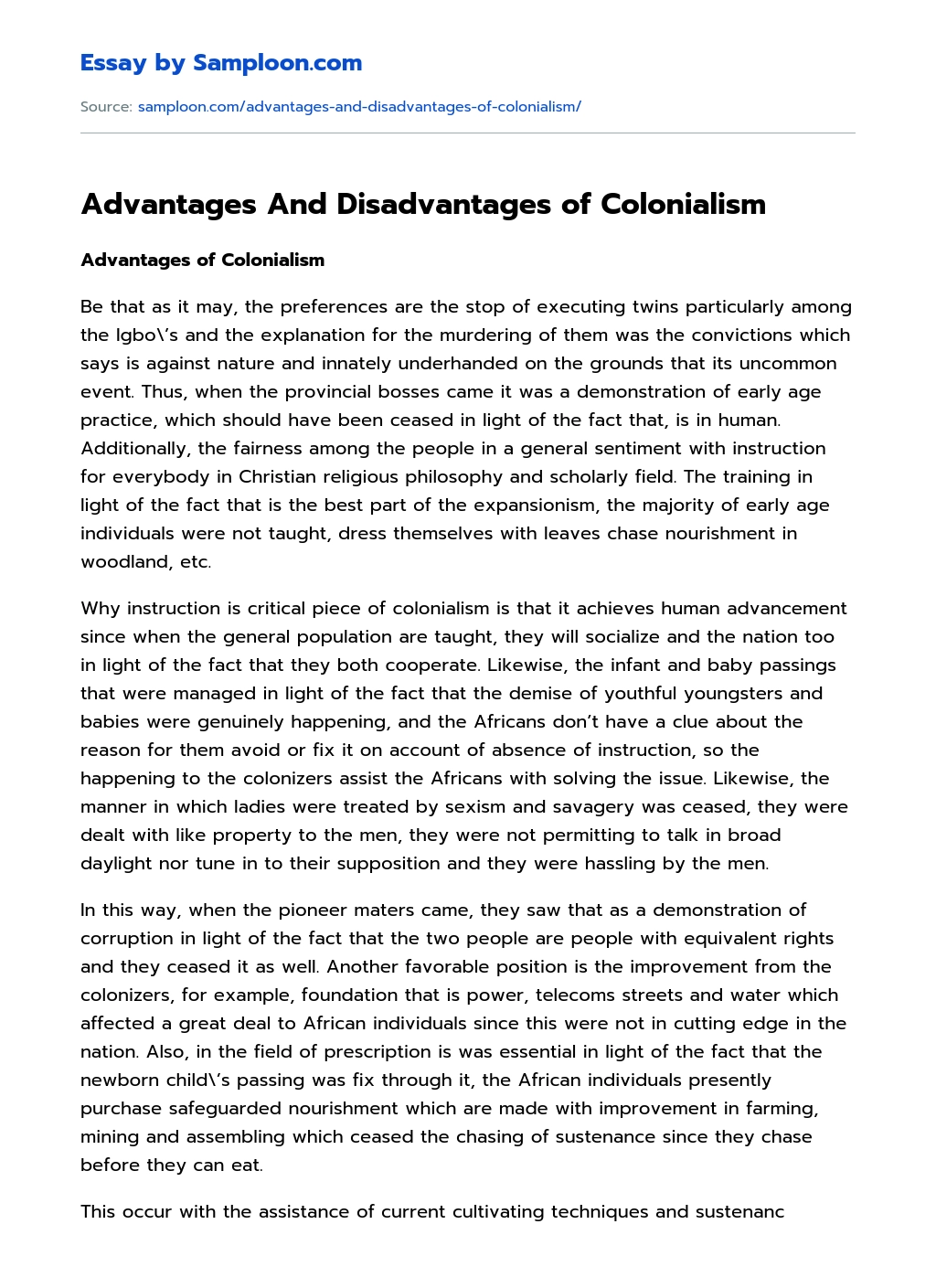 Advantages And Disadvantages of Colonialism essay