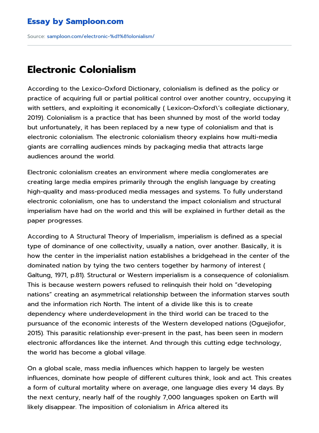 Electronic Сolonialism essay