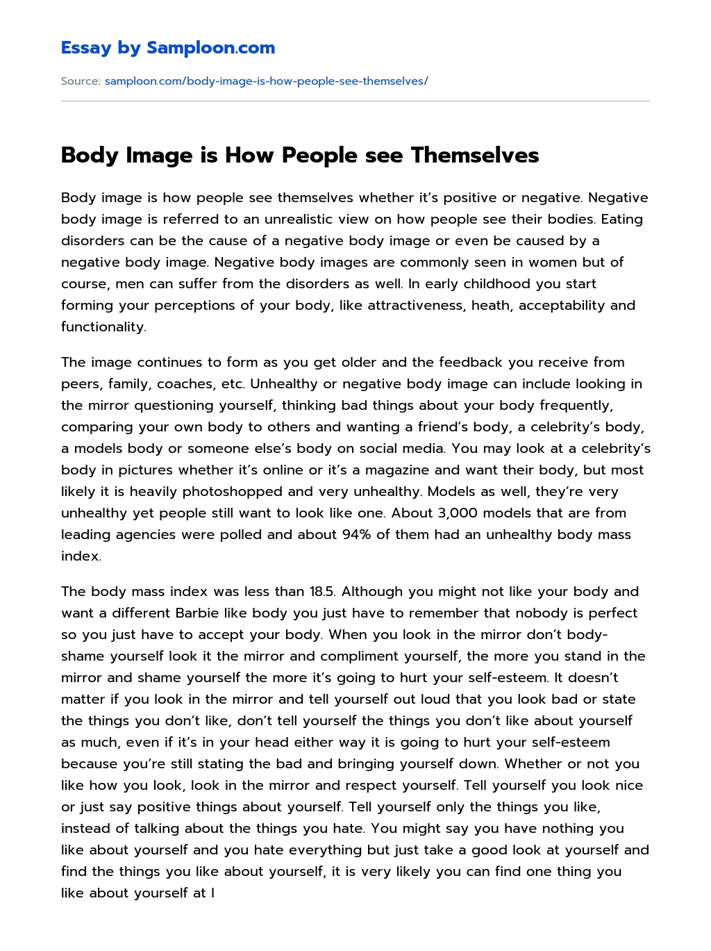 Body Image is How People see Themselves essay