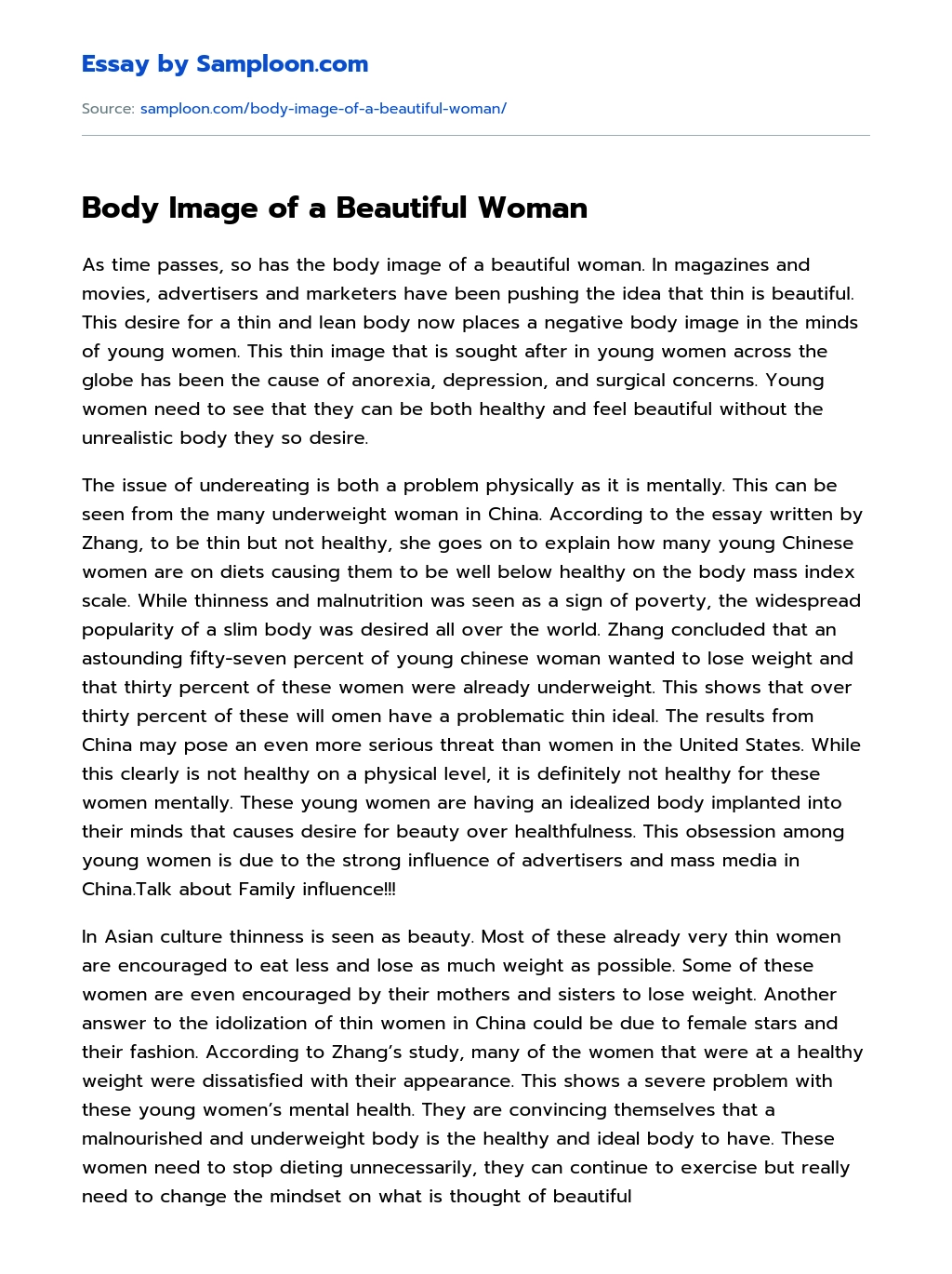 Body Image of a Beautiful Woman essay