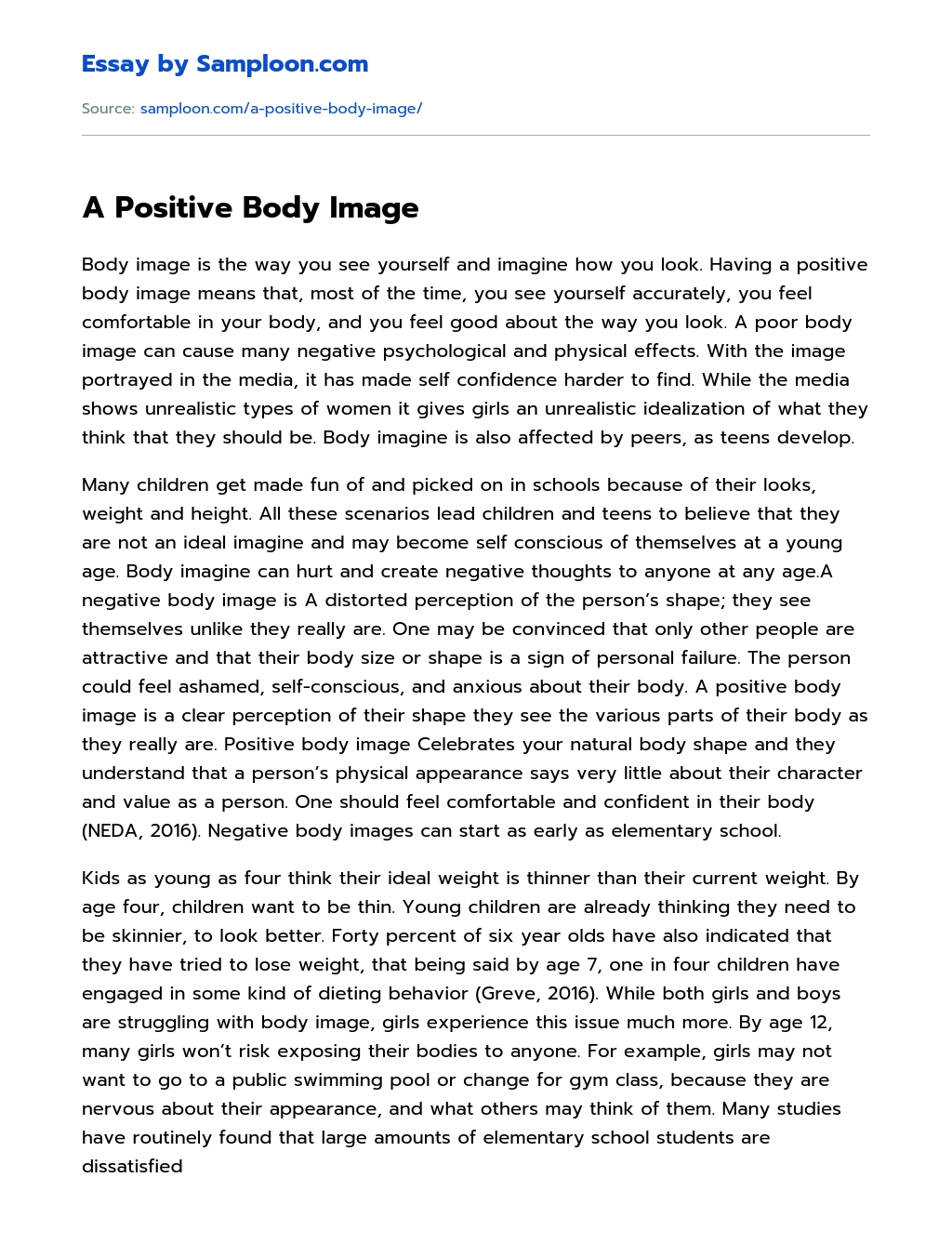 A Positive Body Image essay