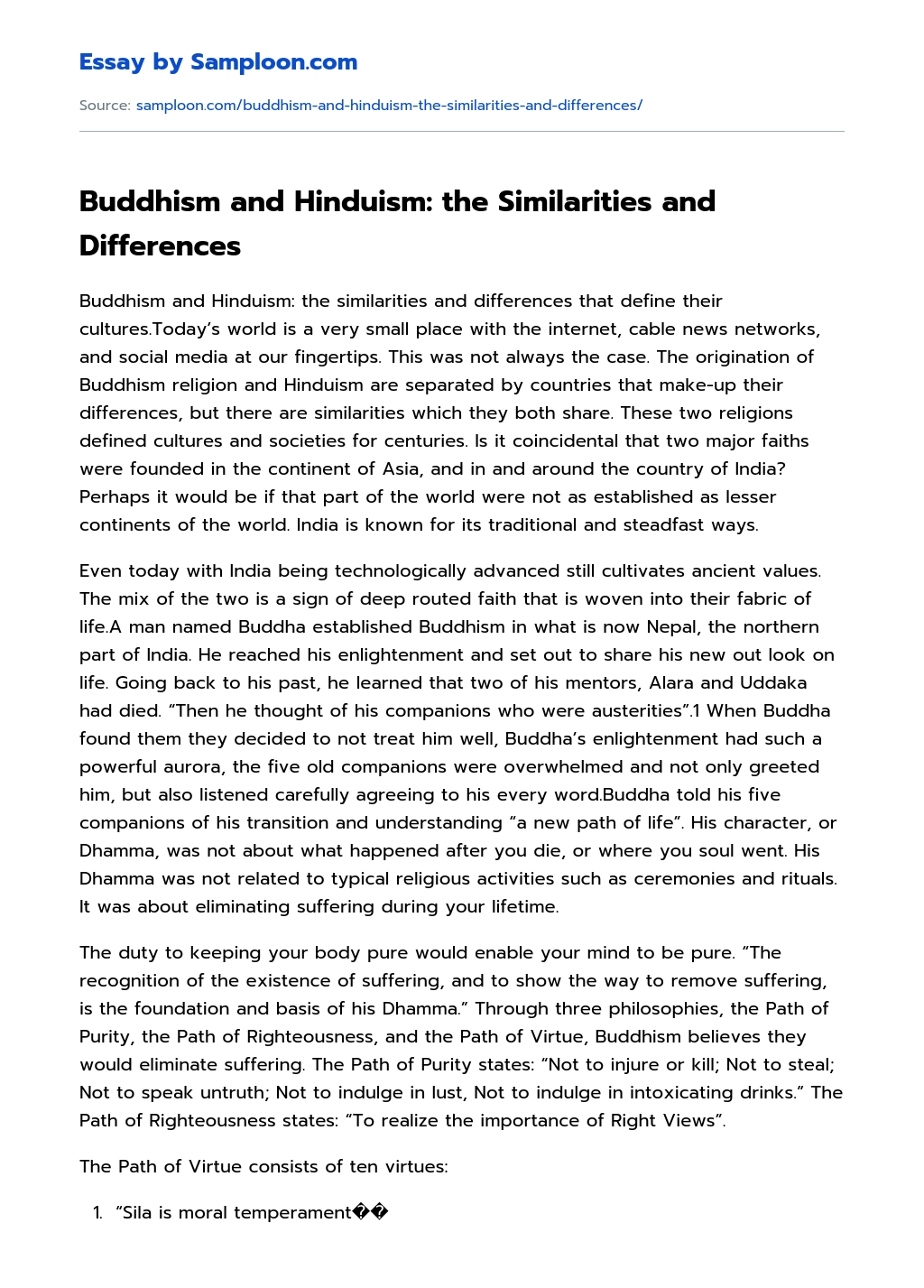 Buddhism and Hinduism: the Similarities and Differences essay