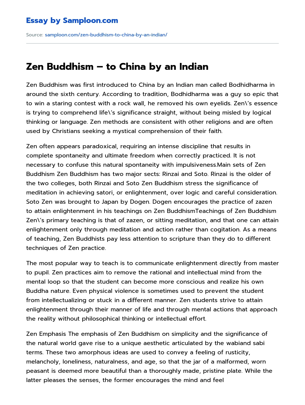 Zen Buddhism – to China by an Indian essay