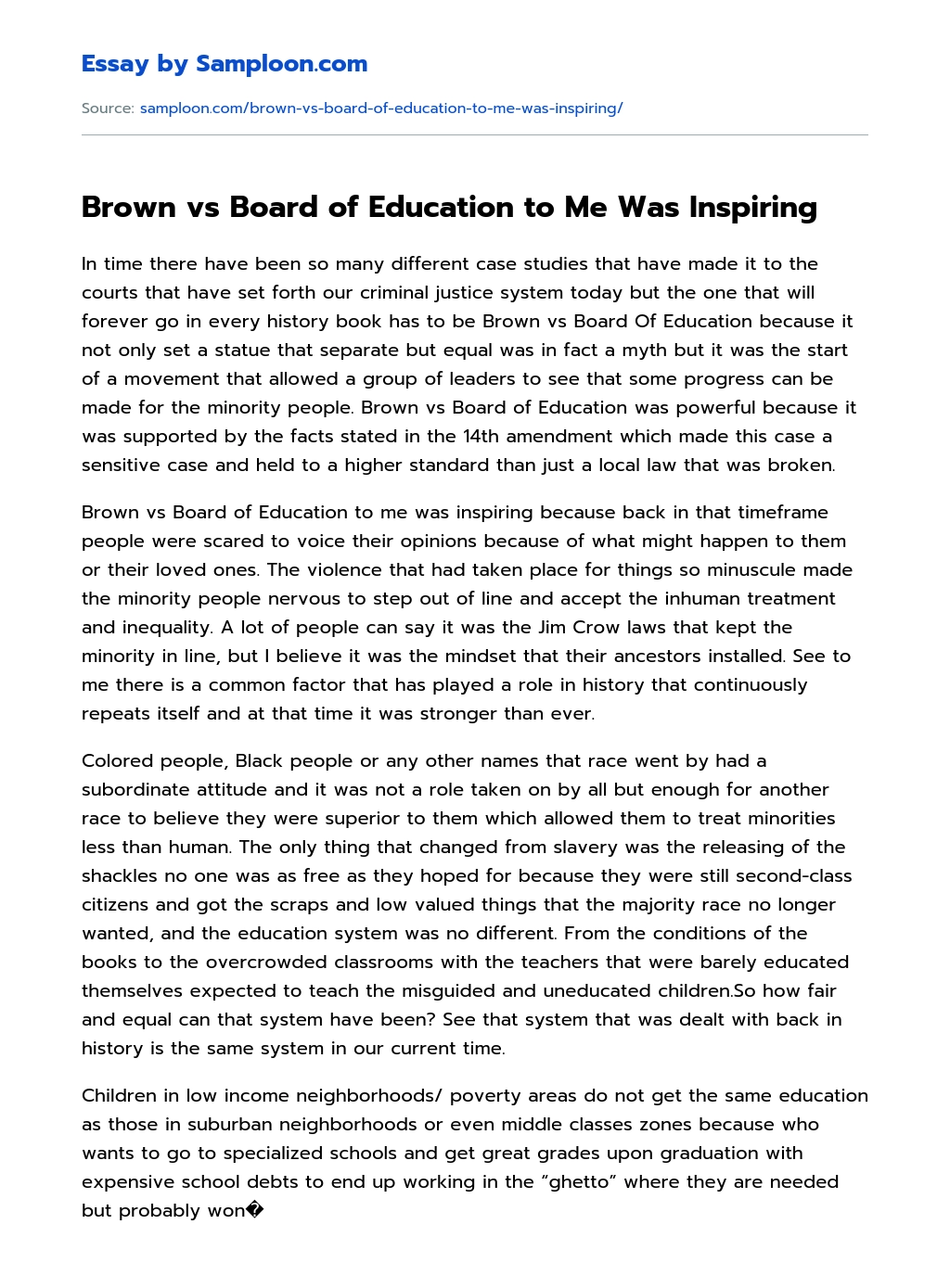 Brown vs Board of Education to Me Was Inspiring essay