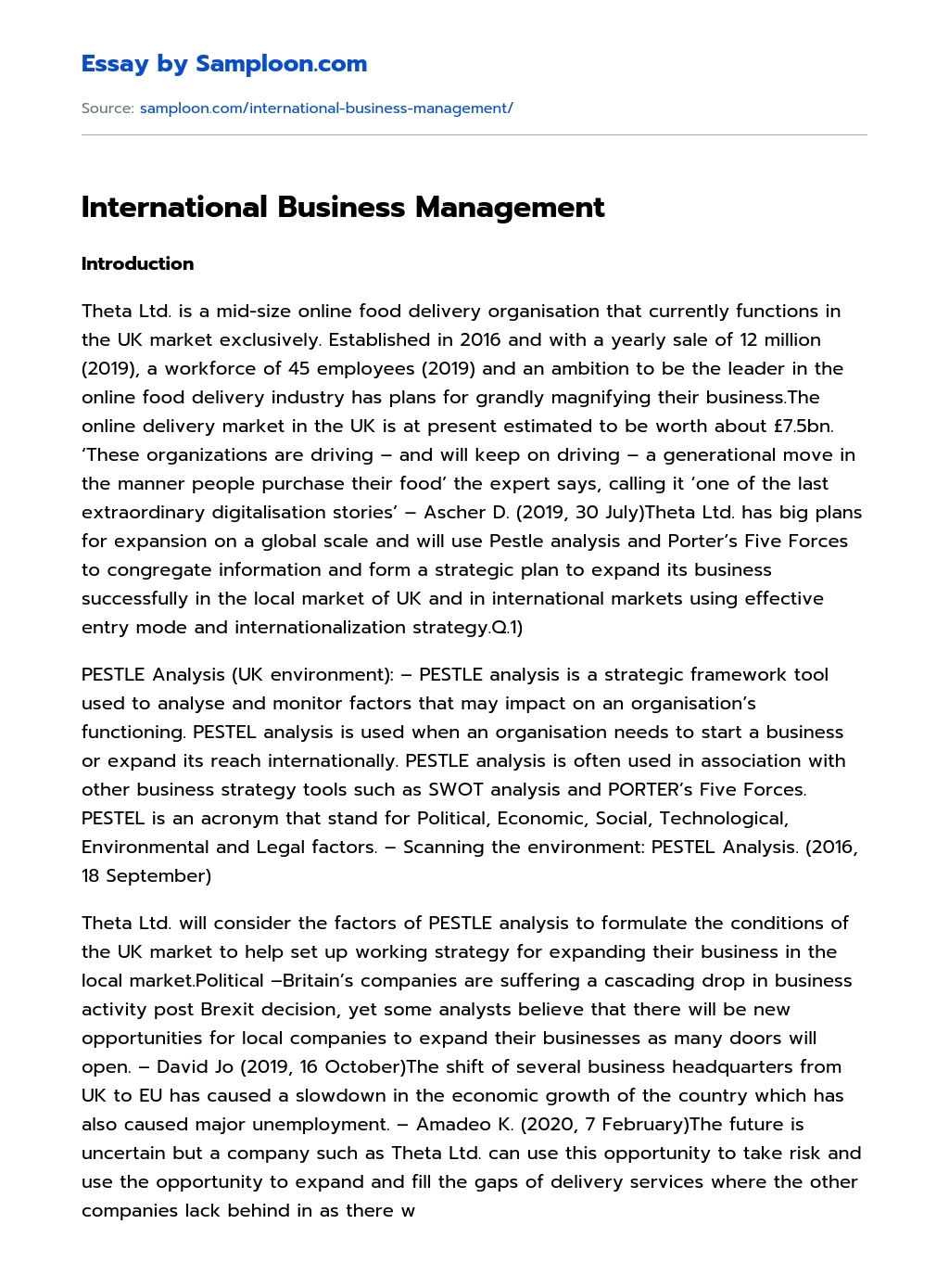 International Business Management Analytical Essay essay