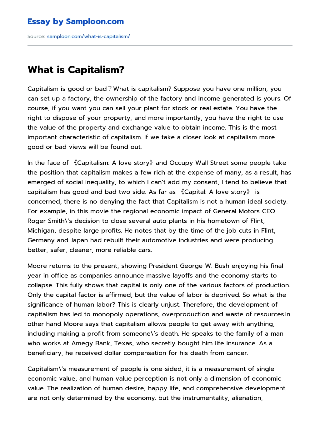 What is Capitalism? essay