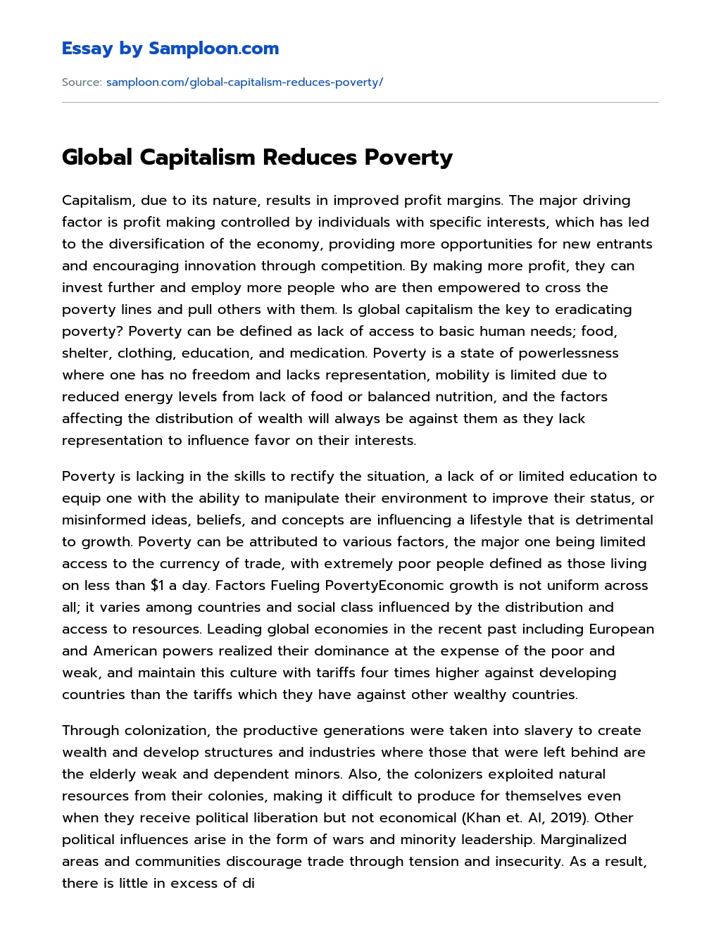 Global Capitalism Reduces Poverty essay