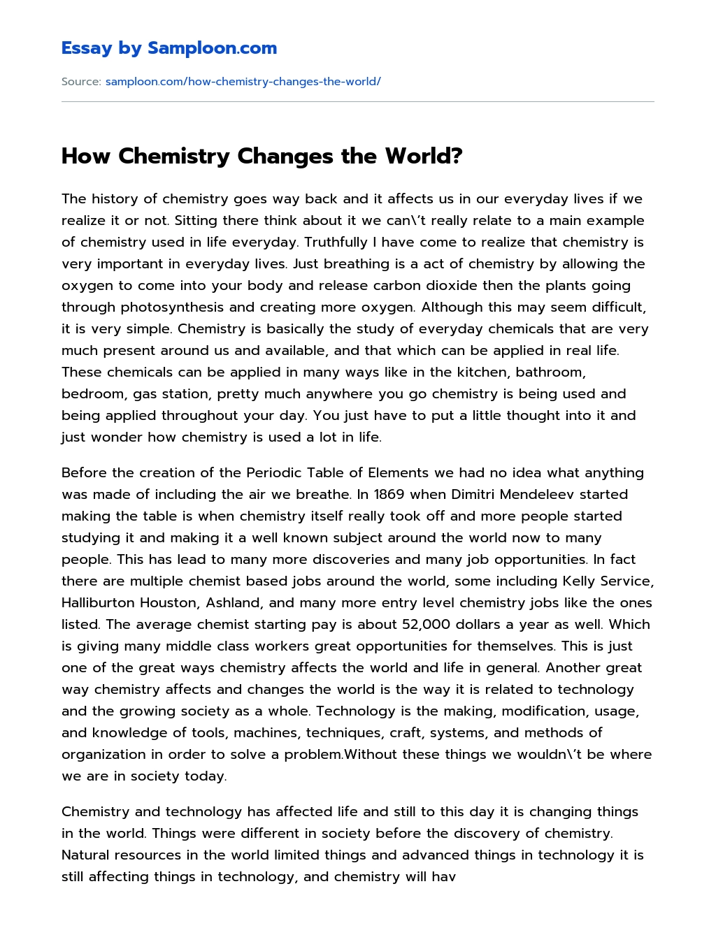 How Chemistry Changes the World? essay