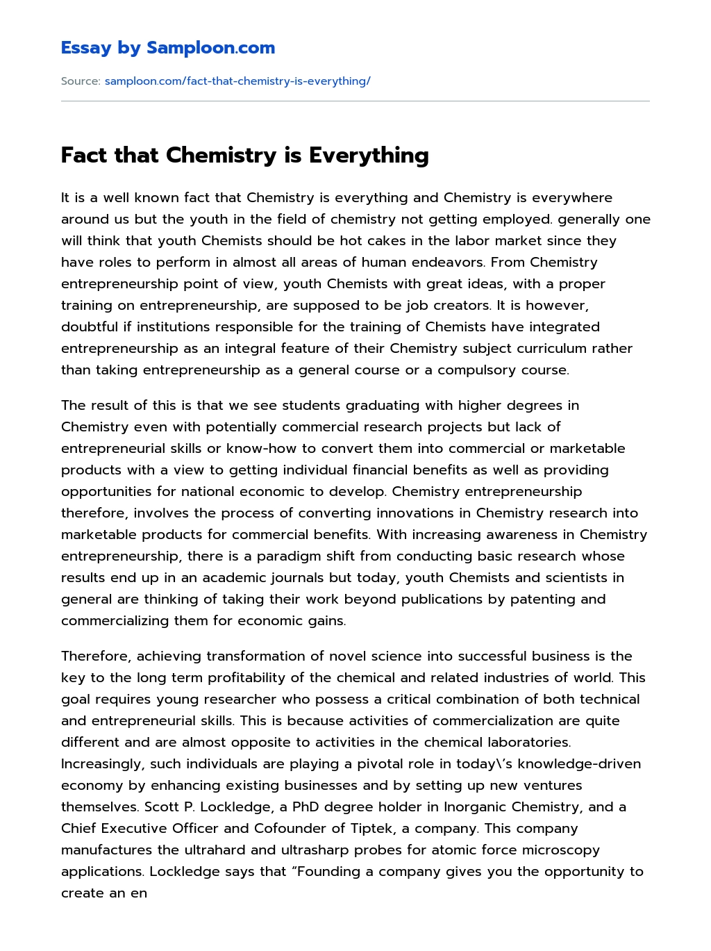 Fact that Chemistry is Everything essay