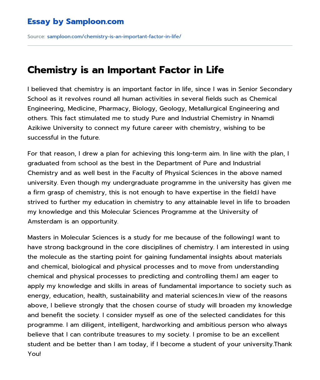 Chemistry is an Important Factor in Life essay