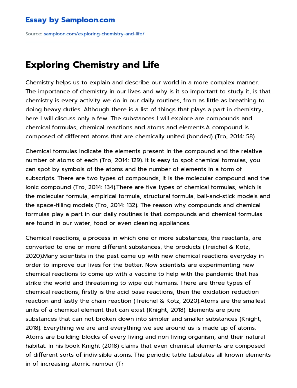 Exploring Chemistry and Life essay