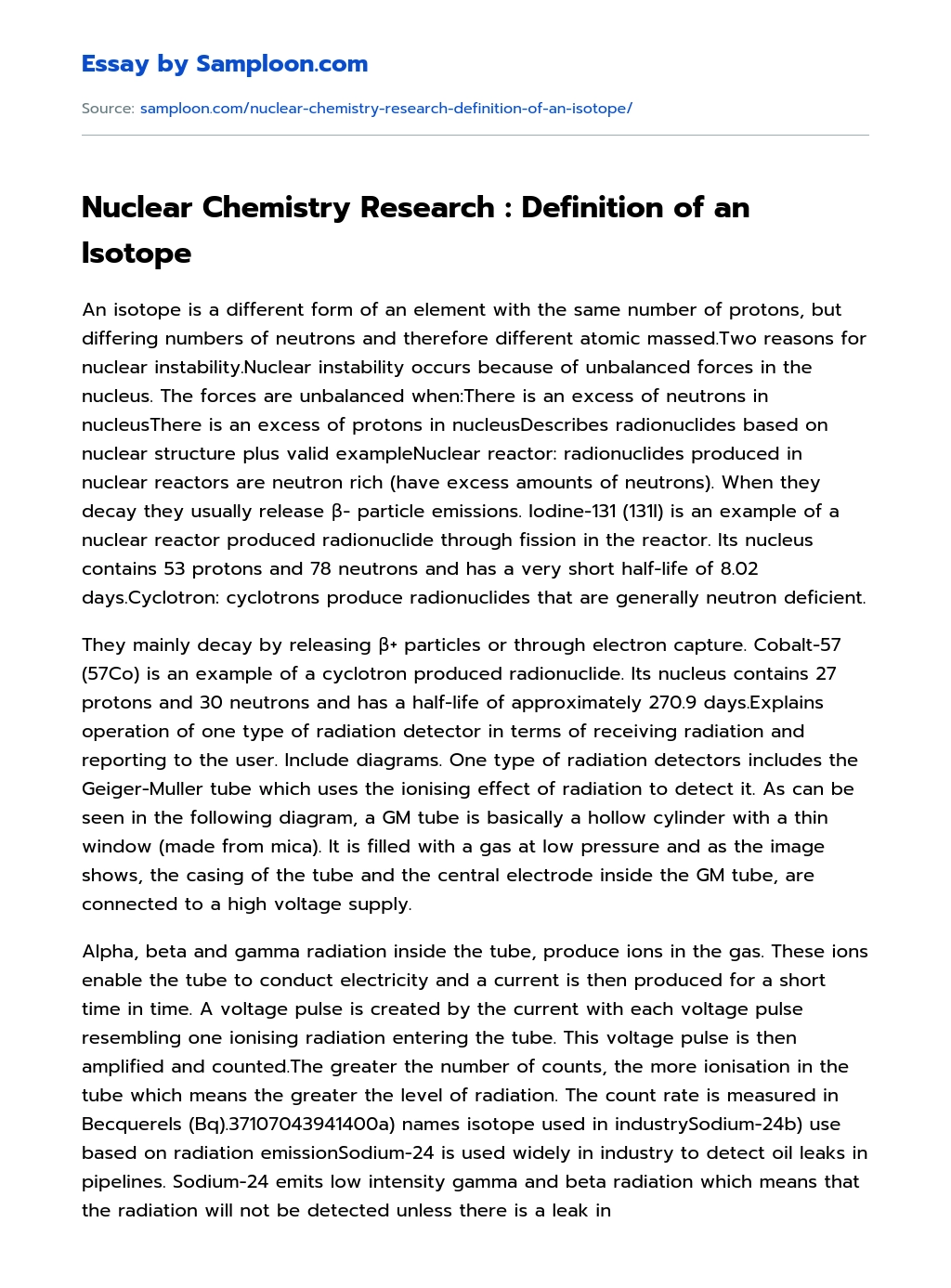 Nuclear Chemistry Research : Definition of an Isotope essay