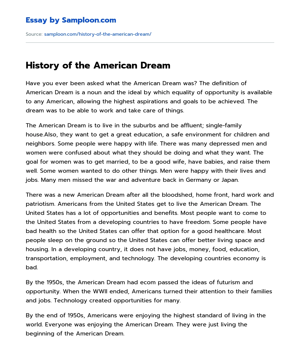 History of the American Dream essay