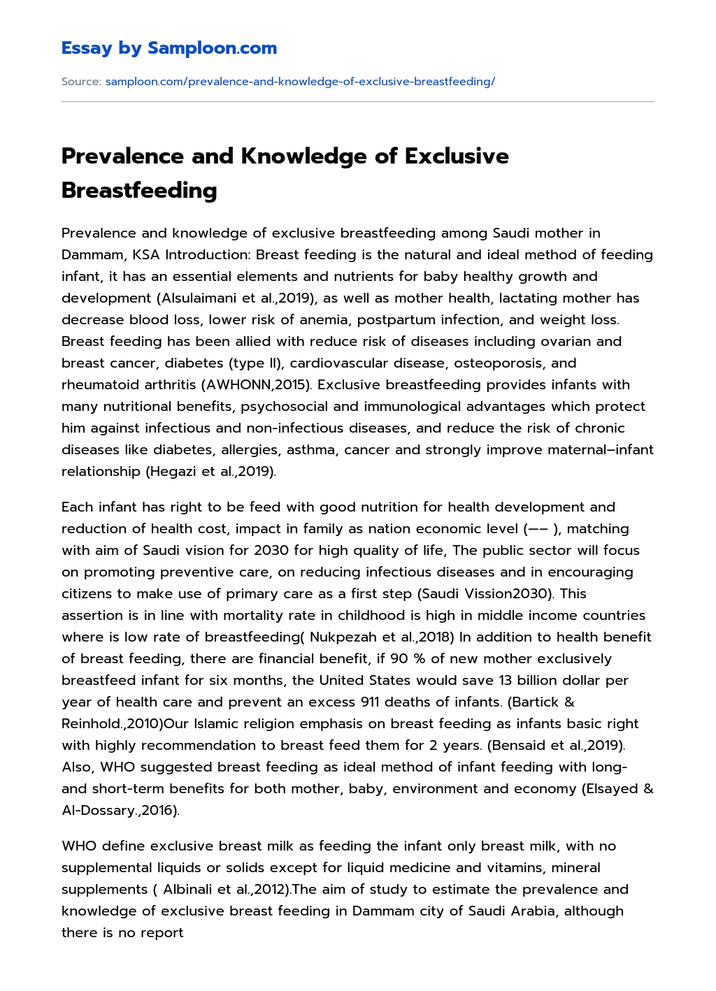 Prevalence and Knowledge of Exclusive Breastfeeding essay