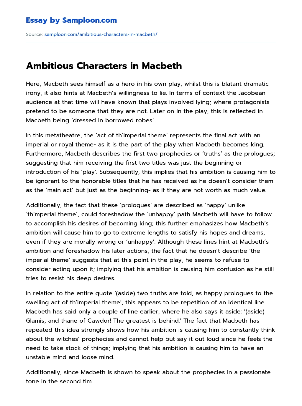 Ambitious Characters in Macbeth Analytical Essay essay
