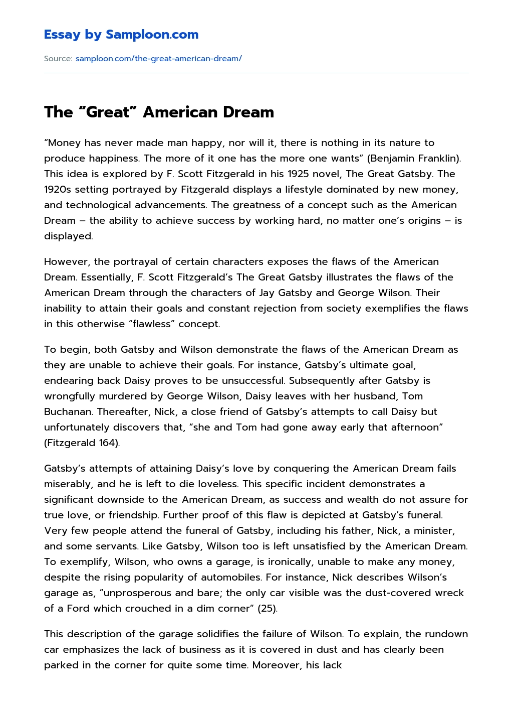 The “Great” American Dream essay
