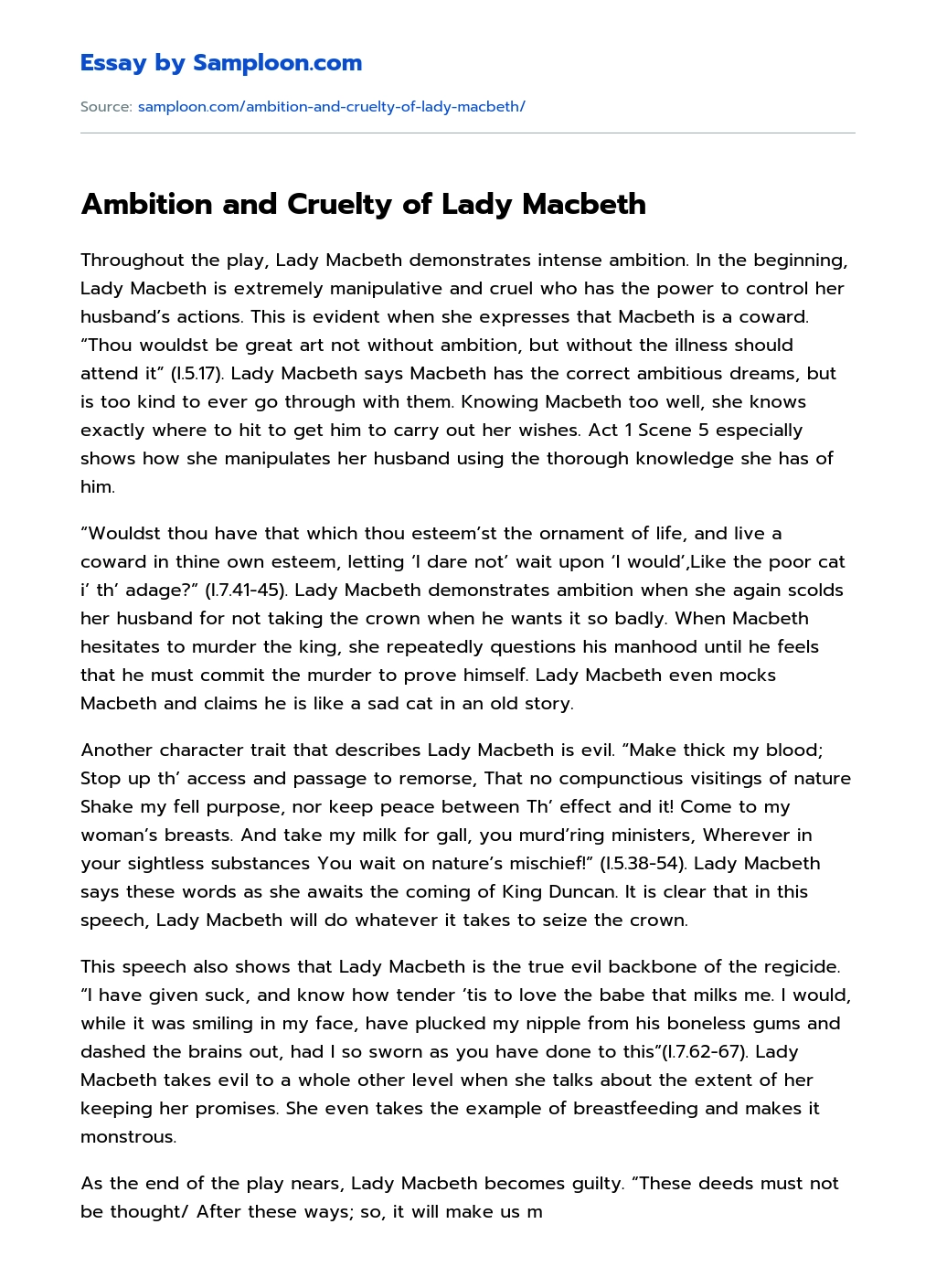 lady macbeth essay thesis