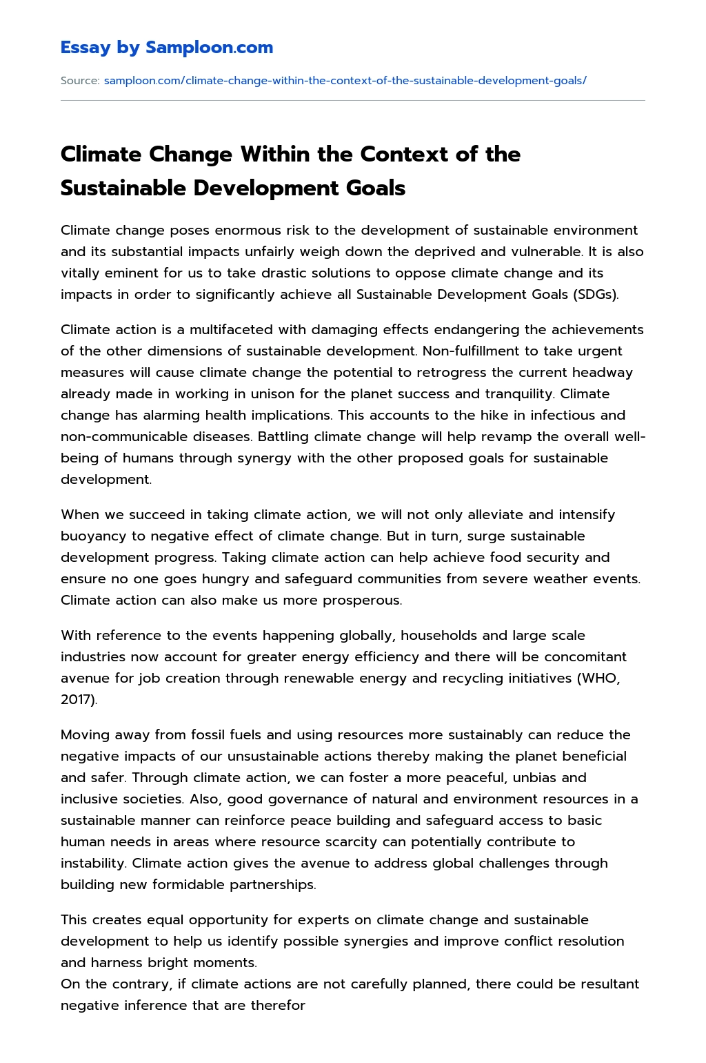 Climate Change Within the Context of the Sustainable Development Goals essay