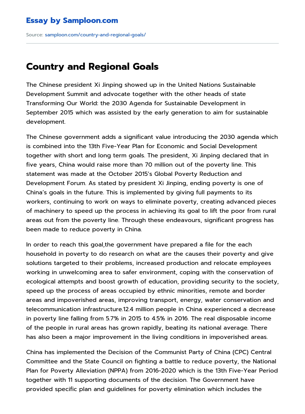 Country and Regional Goals essay