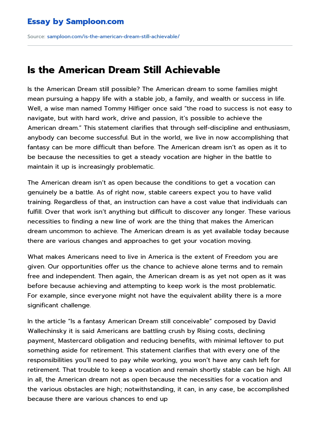 Is the American Dream Still Achievable essay