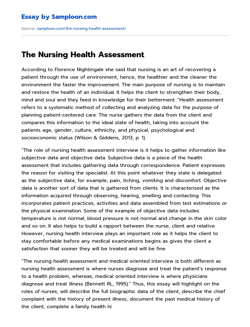 The Nursing Health Assessment essay