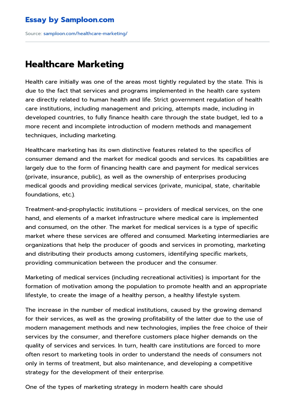 Healthcare Marketing essay