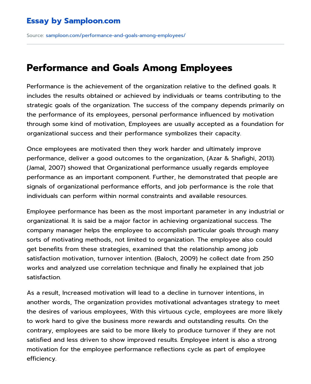 Performance and Goals Among Employees essay