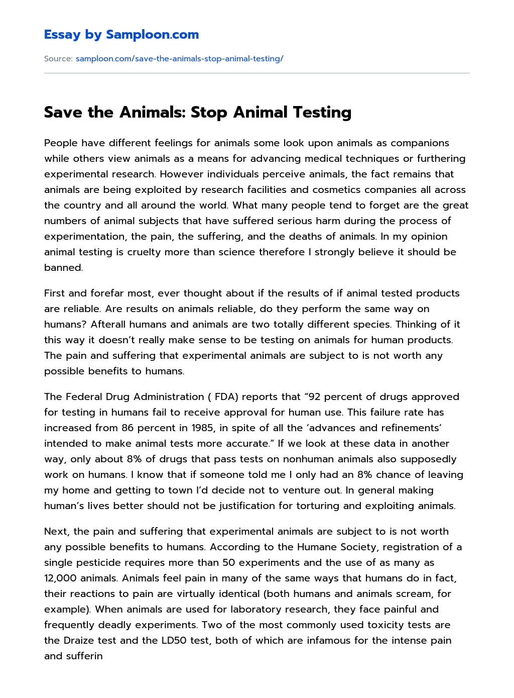 Save the Animals: Stop Animal Testing Argumentative Essay on 