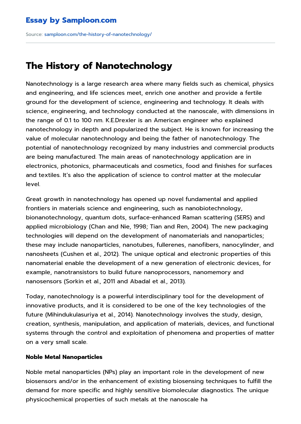 The History of Nanotechnology  essay