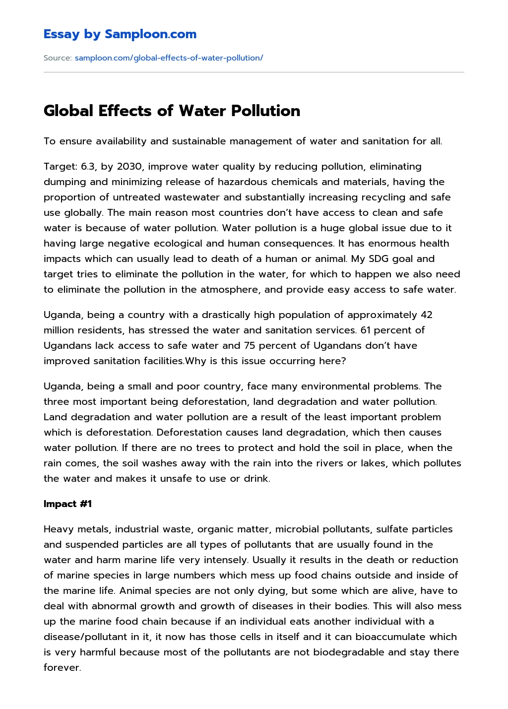 Global Effects of Water Pollution essay