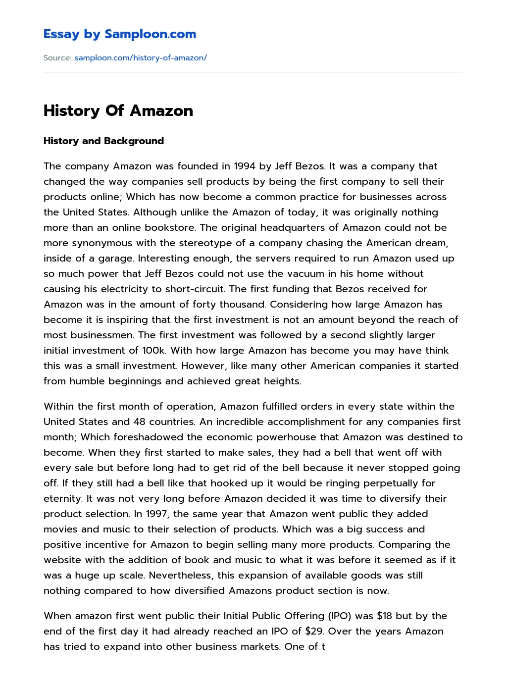History Of Amazon Research Paper essay