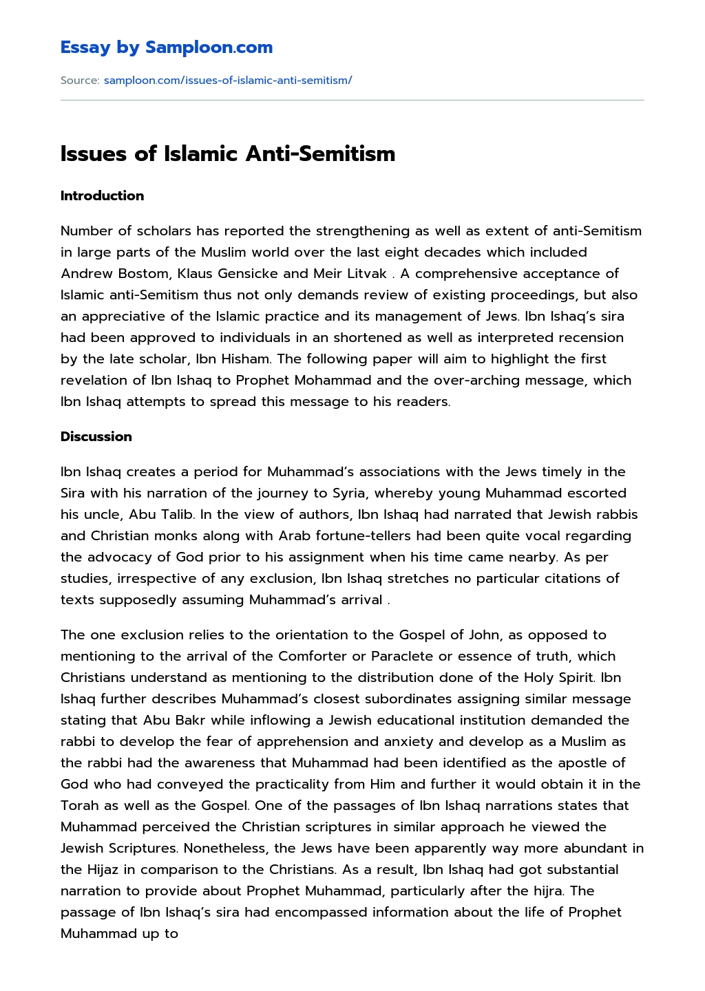 Issues of Islamic Anti-Semitism essay