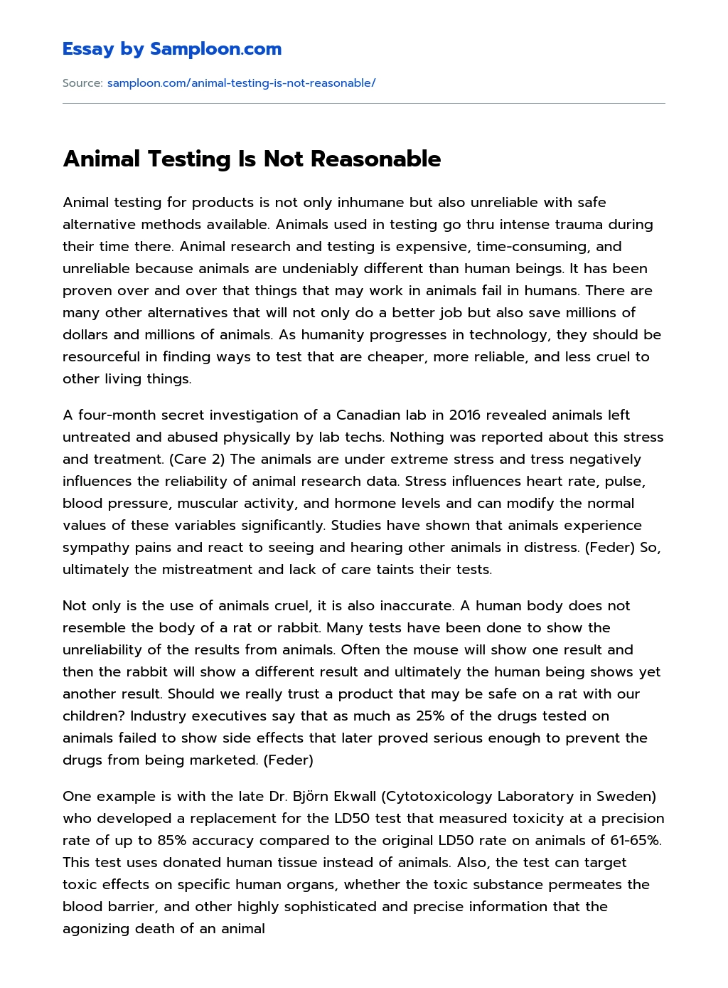 Animal Testing Is Not Reasonable essay
