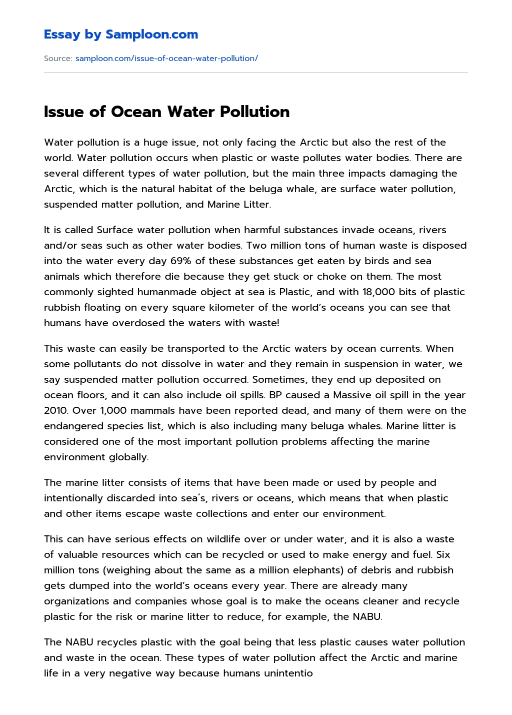 Issue of Ocean Water Pollution essay