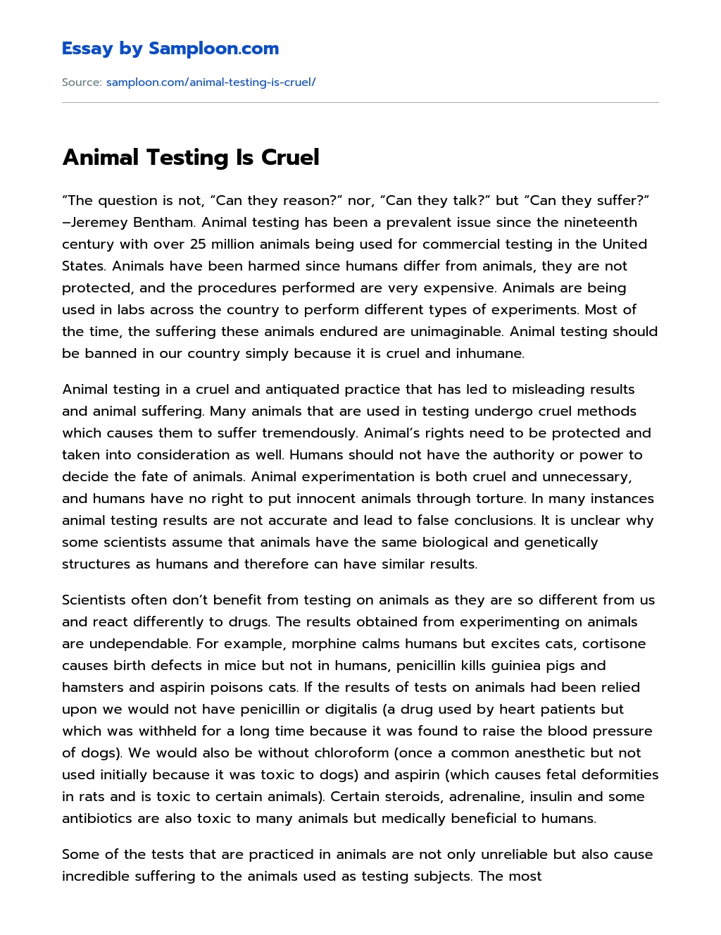 Animal Testing Is Cruel Free Essay Sample on 