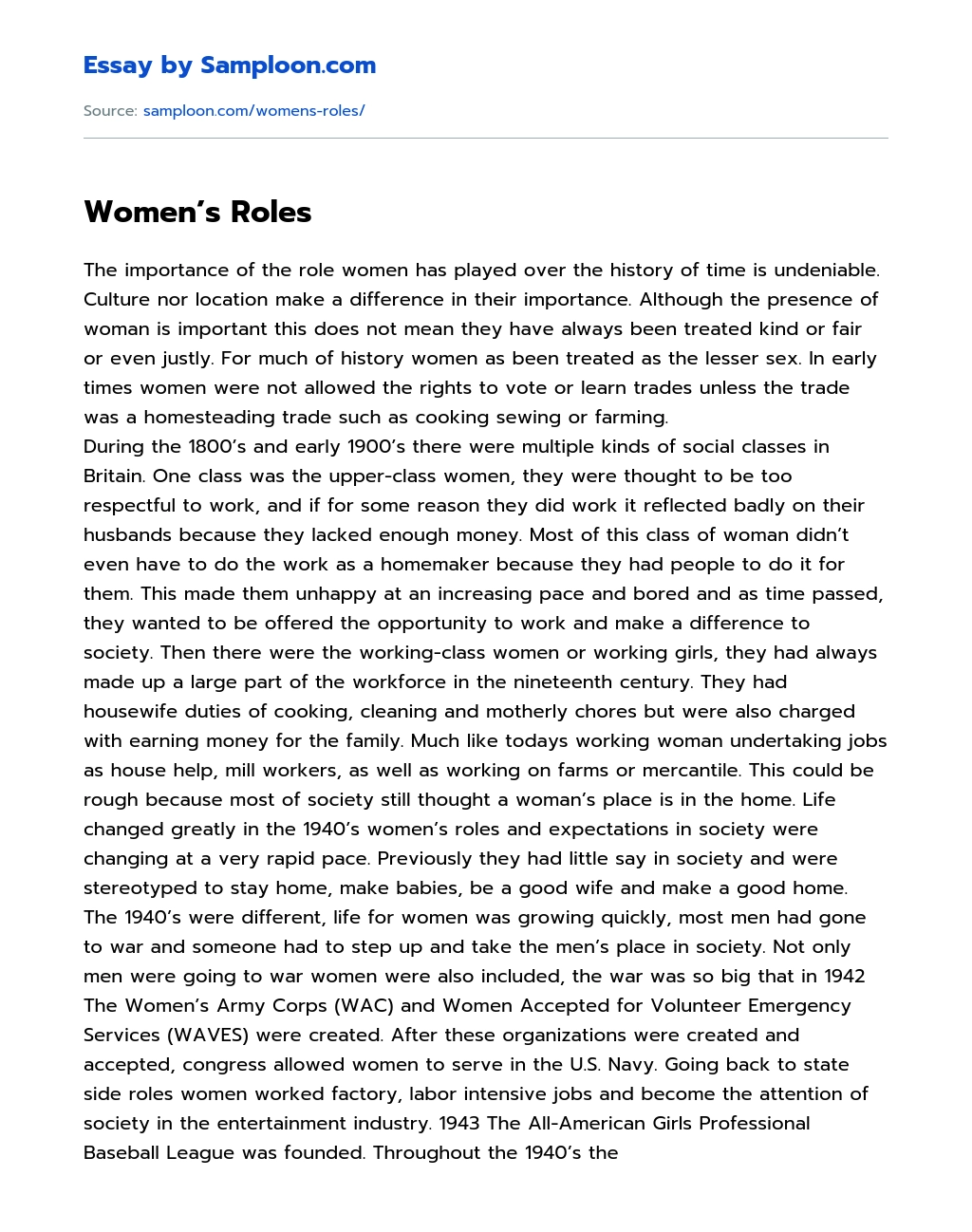 Women’s Roles essay