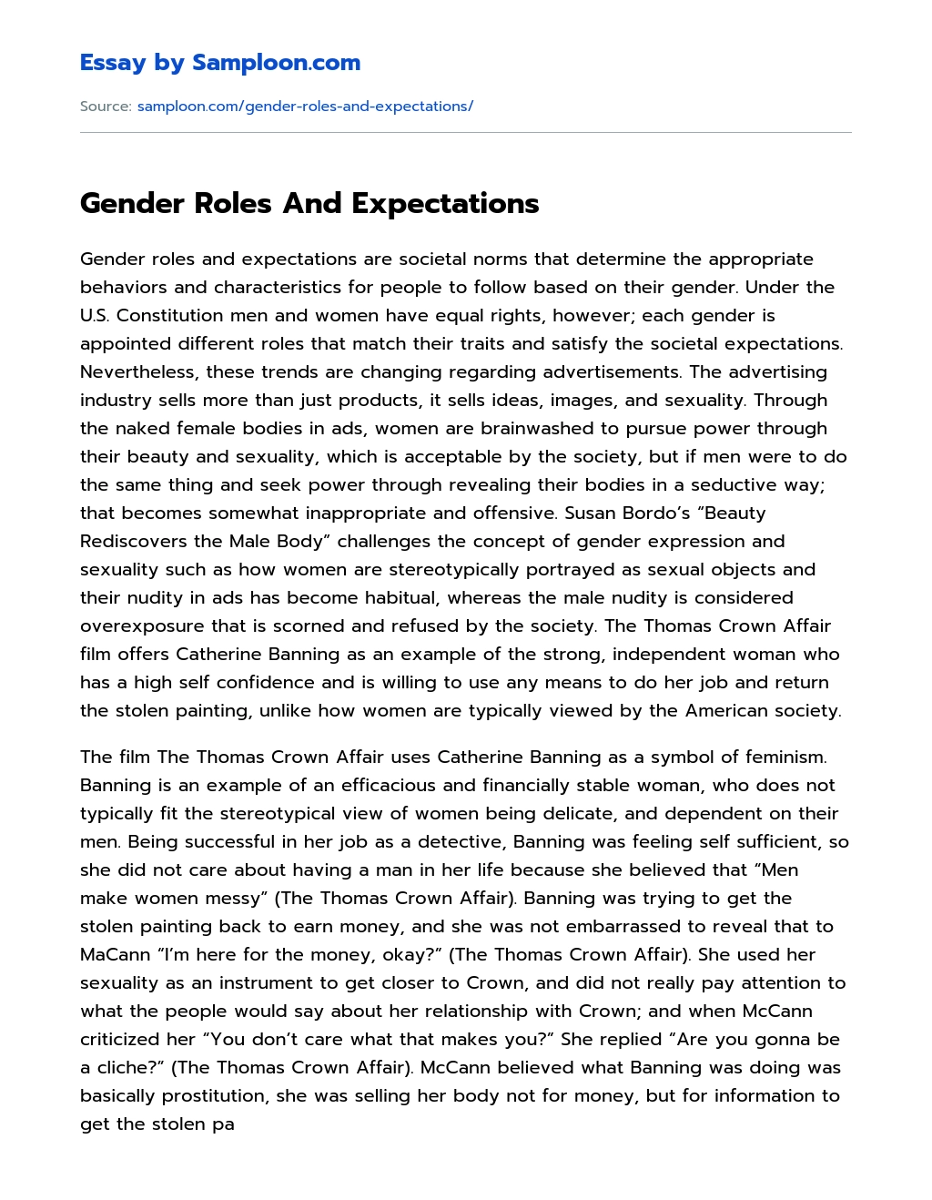 Gender Roles And Expectations Summary essay