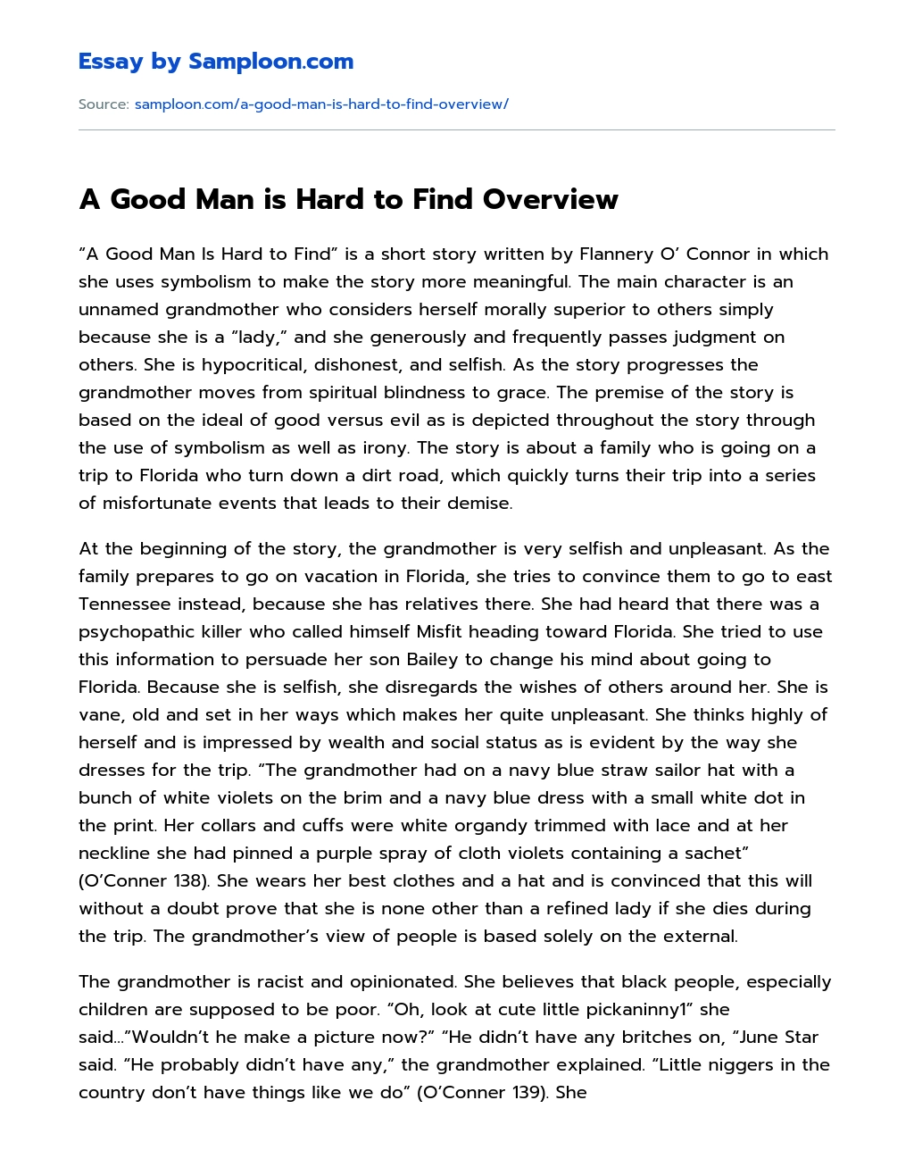 A Good Man is Hard to Find Overview Summary essay
