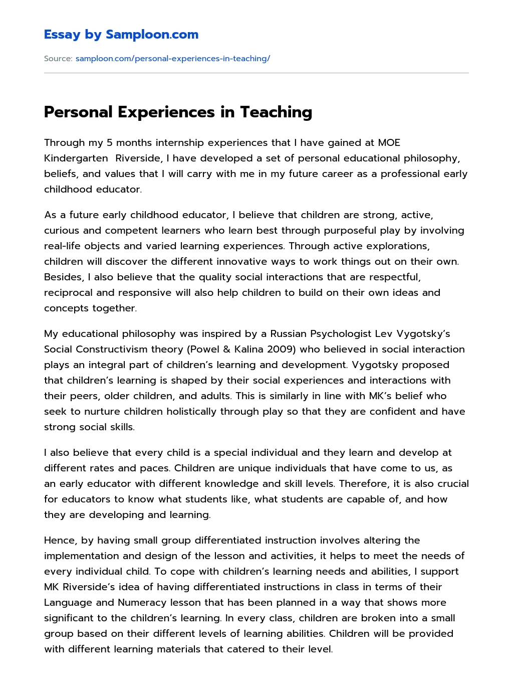Personal Experiences in Teaching essay
