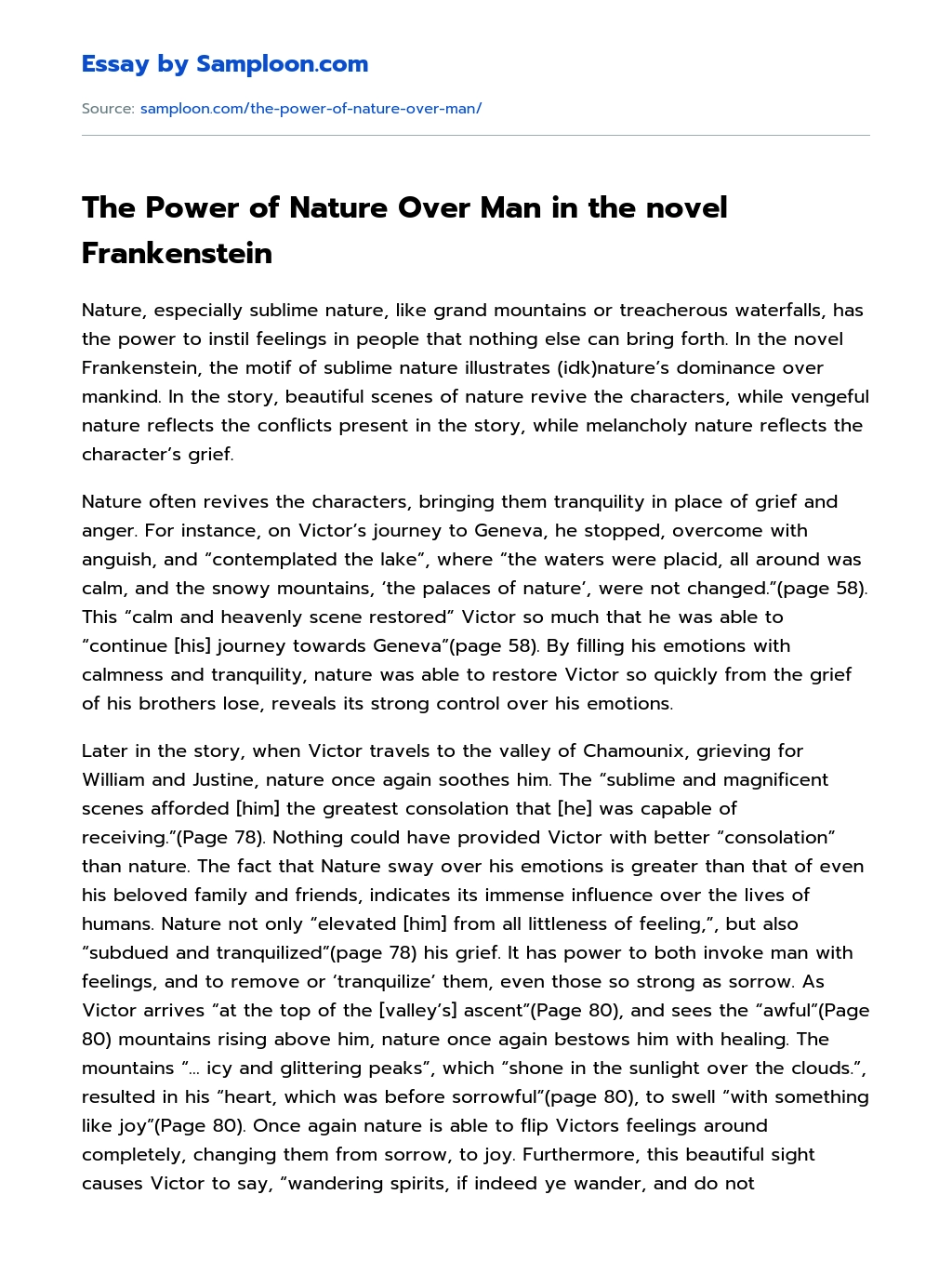 The Power of Nature Over Man in the novel Frankenstein essay