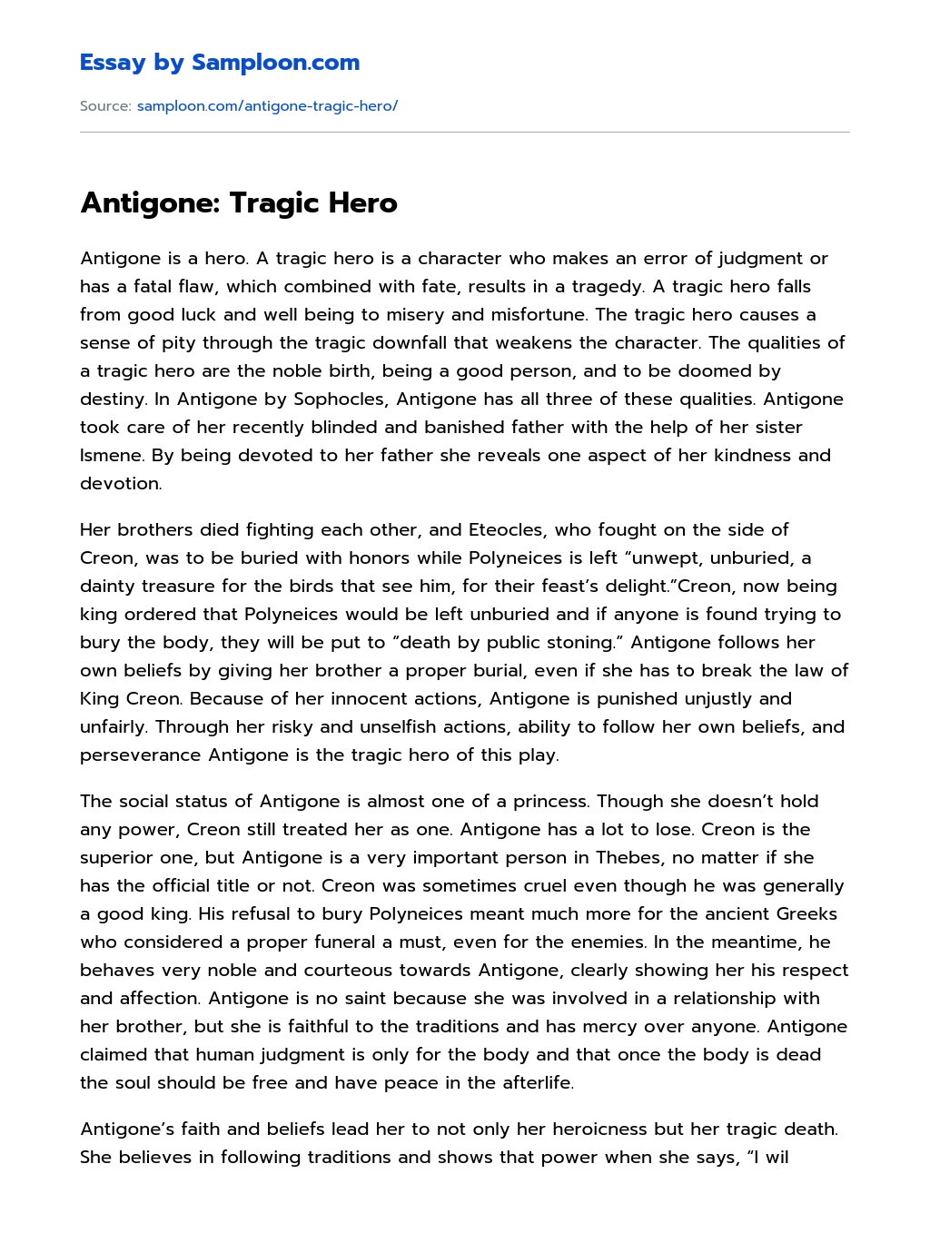 Antigone: Tragic Hero Analytical Essay essay