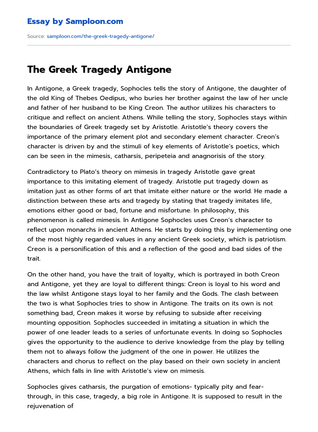 The Greek Tragedy Antigone Analytical Essay essay