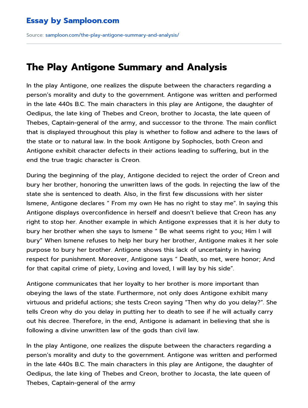 The Play Antigone Summary and Analysis essay